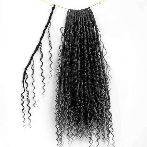 ARUKIHAIR Crochet Dreadlocks Braiding Hair With Human Hair Curls Pre Looped Boho Goddess Locs Crochet Hair Dreadlocks Curly Full Ends Hair Extensions For Black Women Natural Color 18 Inch 24 Locs