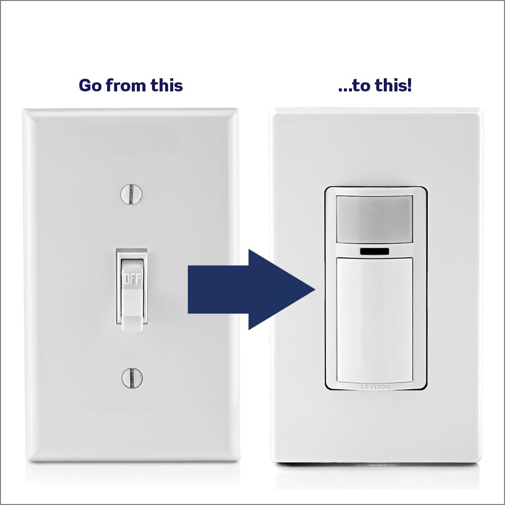 Leviton DOS15-1LZ Decora Occupancy Motion Sensor In-Wall Switch, Auto-On, 15A, Single Pole, Multi-Way or Multi-Sensor, White with Ivory, Light Almond Faceplates