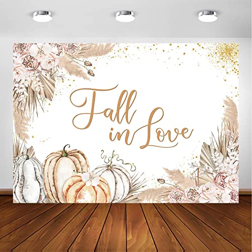 Avezano Pampas Grass Fall in Love Backdrop for Bridal Shower Pumpkin Wedding Shower Decorations Photography Background Blush Pink Flowers Autumn Fall in Love Party Photoshoot Backdrops (7x5ft)