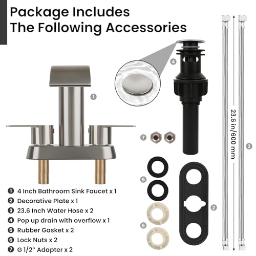 M OUDEMEI Two Handles Waterfall Bathroom Faucet, 4 Inch Centerset Sink Faucet, 2 or 3 Holes Bathroom Sink Faucet, Stainless Steel Lavatory Vanity Faucet with Pop Up Drain (Brushed Gold)