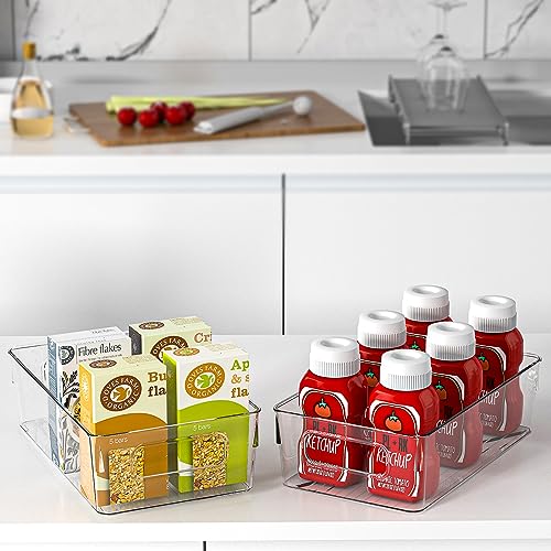 ZXA 4 Pack Clear Refrigerator Pantry Organizers with Lids, Plastic Storage Bins with Handles Perfect for Kitchen, Bathroom, Cabinet, Shelves, and Fridge Organizer