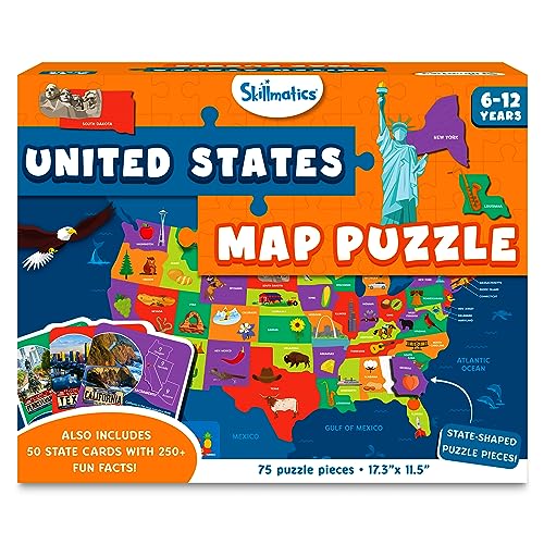 Skillmatics United States Map Puzzle - 75 Piece Jigsaw Puzzle, Educational Toy, Geography for Kids, 250+ Facts About The States of America, Gifts for Boys & Girls Ages 6 to 12