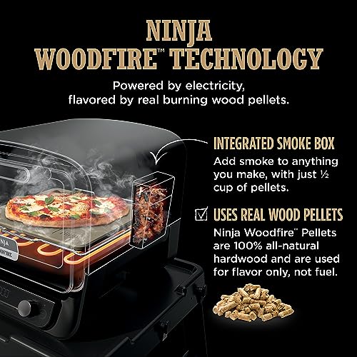 Ninja Woodfire Outdoor Pizza Oven, 8-in-1 Portable Electric Roaster Oven, Heats up to 700°F, 5 Artisan Pizza Settings, Integrated BBQ Smoker Box, Includes Flavored Wood Pellets, Terracotta Red