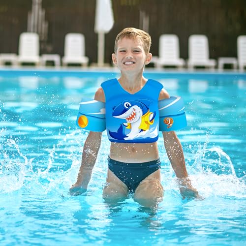 REALIKE Kids Swim Vest for Toddler Floaties Swimming Aids with Shoulder Harness Arm Wings for Children/Infant/Baby,Sea Beach/Pool/Lake, Suitable for 28-70lbs Boys/Girls