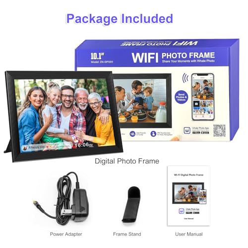 𝟯𝟮𝗚𝗕 Smart Digital Photo Frame, 10.1-Inch WiFi Digital Picture Frame with 1280x800 IPS FHD Touchscreen, Auto-Rotate Wall Mountable TF Card, Easy Share Photos/Videos via Uhale App from Anywhere