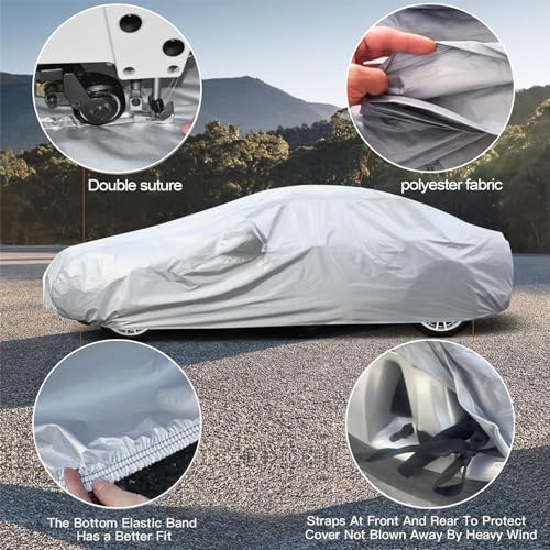 brotsun Car Cover, car Cover Waterproof All Weather, Car Covers for Automobiles, Outdoor Full Cover, dust Prevention, Ultraviolet-Proof, Frost and Snow Prevention, Universal (163 * 66 Inches)