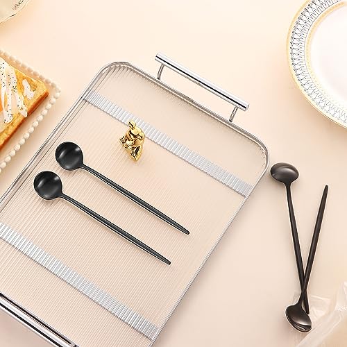 DEHOV 4 PCS 6.7 Inches Satin Black Stainless Steel 18/10 Coffee Spoons,Iced Tea Spoon,Espresso Stirring Spoon,Matte Black SS304 Teaspoons,Dessert Spoon,Long Coffee Spoons