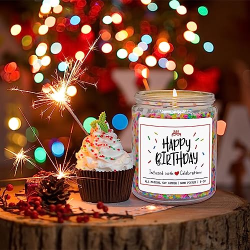 Homsolver Happy Birthday Candles Gifts for Women Men - Vanilla Birthday Cake Scent with Sprinkles Birthday Gifts for Women Men, Unique Best Friend Birthday Gifts Ideas, Happy Birthday Handmade Candles