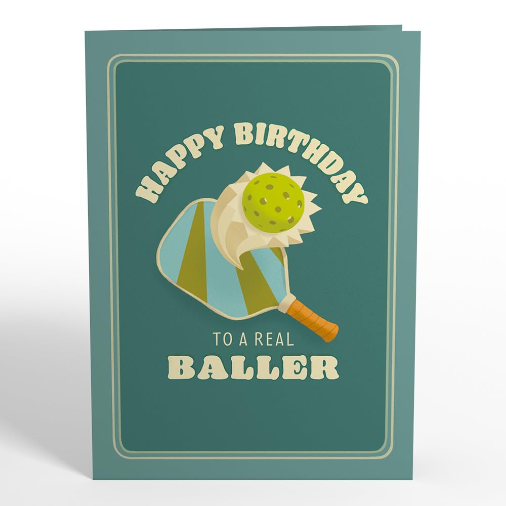 Lovepop Happy Birthday Pop-Up Card for Her and Him- 3D Humor Birthday Greeting Cards for Boys, Girls, Men, Women - Real Baller - 5" x 7" Pickleball Card - Blank Note Card & Envelope Included