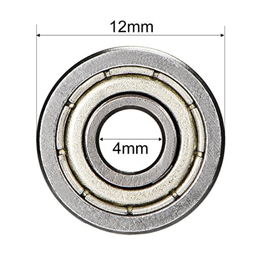 uxcell 604ZZ Deep Groove Ball Bearing Double Shield 604-2Z 80014, 4mm x 12mm x 4mm High Carbon Steel Z1 Bearings (Pack of 8)