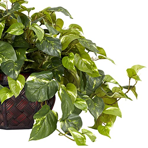 Nearly Natural Pothos with Ledge Basket, Green,34x18x15