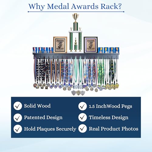 4ft- Medal Awards Rack Premier Medal Hanger Display Rack and Trophy Shelf for Gymnastics, Soccer, Basketball, Football, and More. The Largest Medal and Award Display- 48” - Black
