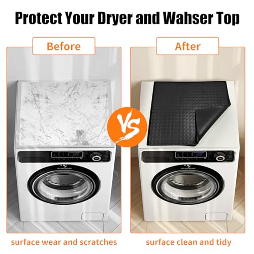 Super-Thick Washer and Dryer Covers for the Top, 23.6" x 19.7" Silicone Rubber Mat, Anti-Slip Waterproof Washing Machine Cover, Washer Dryer Top Protector Mat for Laundry and Kitchen, Black, 1Pack