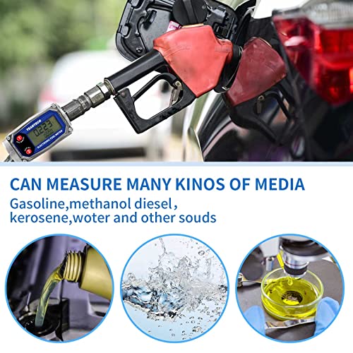 TEANTECH Digital Turbine Flow Meter Digital LCD Display with NPT Counter Gas Oil Fuel Flowmeter for Measure Diesel Kerosene Gasoline (1 Inch)