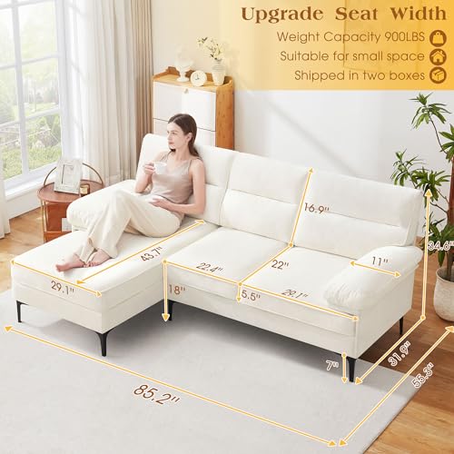 Hanherry 85”Sectional Couch for Living Room, Convertible L Shape Couch 3 Seat Comfy Sofa, Modern Chenille Fabric Couches with Reversible Wide Chaise & Fluffy Armrests for Apartment, Small Space