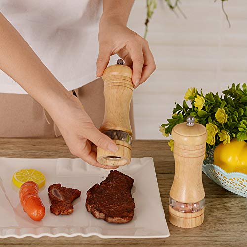 Haomacro Wood Salt and Pepper Grinder Set, Manual Mills with Acrylic Window, Adjustable Ceramic Grinding - 6.5inch, 2 Pack