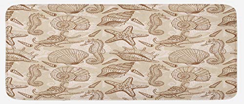 Ambesonne Brown Kitchen Mat, Vintage Botanical Art Watercolor Eucalyptus Branches and Leafy Motifs, Plush Decorative Kitchen Mat with Non Slip Backing, 47" X 19", Pale Camel Laurel Green