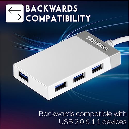 TRENDnet 4-Port USB 3.0 Hub, TU3-H4E, Plug & Play, Compact Size USB 3.0 Hub Compatible with Linux, Windows, Mac, Nintendo Switch, Backwards Compatible with USB 2.0, White