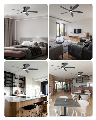 VONLUCE Ceiling Fans with Lights and Remote, 52" Ceiling Fan with 5 Blades, 6-Speeds Noiseless Reversible DC Motor for Farmhouse Bedroom Indoor, Black