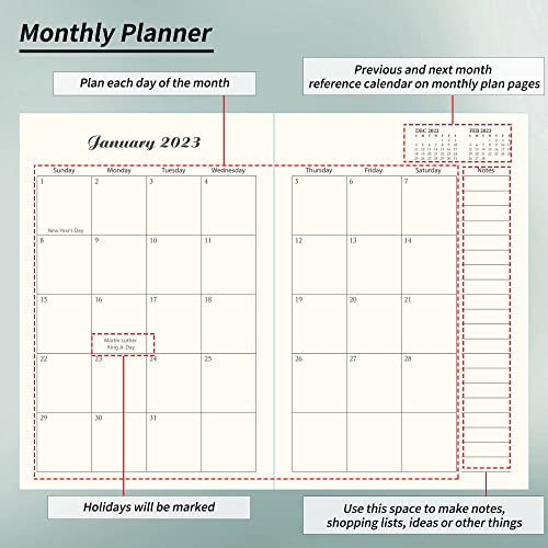 CAGIE Undated Planner Weekly and Monthly Planner with Inner Pocket Leather Organization To Do Notebook for Time Management Schedule 12 Months 54 Weeks, 5.7" x 8.3", Gold