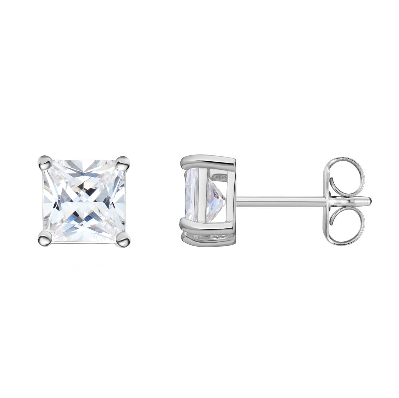 Amazon Essentials Platinum Plated Sterling Silver Princess Cut Cubic Zirconia Stud Earrings (5.5mm)