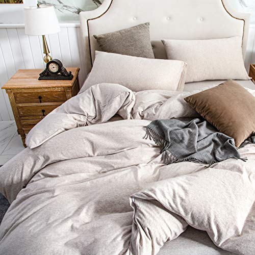 PURE ERA Jersey Knit Duvet Cover Set 100% T-Shirt Cotton Super Soft Comfy 2pc Bedding Set with Zipper Closure (Solid Creamy White, Twin)