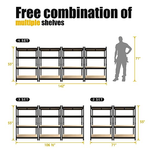 PrimeZone 4 Tier 36" W x 16" D x 55" H Storage Shelves - Adjustable Garage Storage Shelving, Heavy Duty Metal Storage Utility Rack Shelf Unit for Warehouse Pantry Closet Kitchen, Black