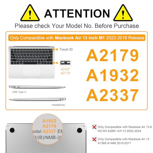 G JGOO Compatible with MacBook Air 13 inch Case 2022 2018-2021 Release A2337 M1 A2179 A1932 Touch ID Retina Display, Plastic Hard Shell Cases & Keyboard Covers & Screen Protector, Green Purple Pearl