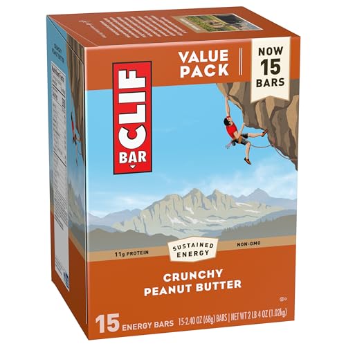 CLIF BAR - Crunchy Peanut Butter - Made with Organic Oats - Energy Bars - Non-GMO - Plant Based Protein Bars (15 Pack)