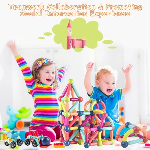Titrot Magnetic Blocks Kids Toys, Large Magnetic Building Sticks STEM Educational Sensory Toy Preschool Learning Montessori Toys for Toddlers Boys Girls Ages 3-8 with 1 Car