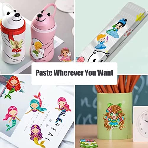 SHOWERRING 5D DIY Diamond Art Stickers Kits for Kids,Cartoon Gem Digital Art Painting Stickers Mosaic Craft Kit (Cute Girl)