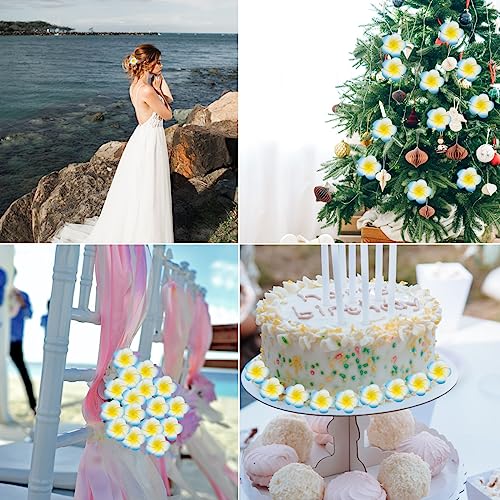 FZBNSRKO 100 Pcs Hawaiian Foam Artificial Plumeria Rubra Hawaiian Flower Petals for Wedding Party Decoration,Diameter 1.6inch,Blue