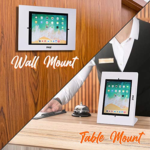 PYLE Anti Theft Tablet Security Stand - Wall / Table Mount Desktop iPad Kiosk Stand w/ Lock & Key, Restricted Pin-Hole, 90deg Rotate - iPad, iPad Air, iPad Pro, Samsung Galaxy Tab A (2019) - PSPADLK15