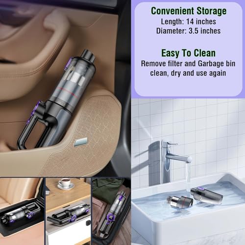Fedemer Hand held Vacuum Cleaner, Hand Vacuum 16000PA Powerful Suction Cordless Cordless Rechargeable Vacuum, for Car Home Bedroom Office Cleaning with LED Light