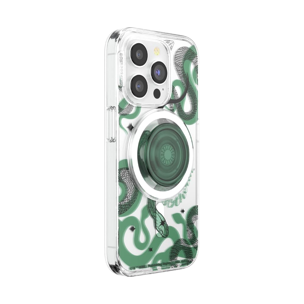 PopSockets iPhone 15 Pro Case with Round Phone Grip Compatible with MagSafe, Phone Case for iPhone 15 Pro, Wireless Charging Compatible, Harry Potter - Slytherin