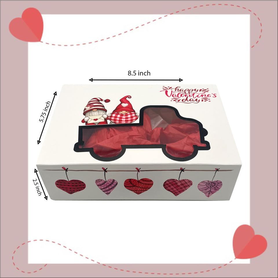 BASHOUT 24 Pcs Valentine’s Day Bakery Cookie Box | SIZE 8.5 x 5.75 x 2.5 Inch Valentine Day Treat Box with Window Cutout | Cupcake and Goody Boxes| Valentine Party Favor Box 4 Design Variety Pack