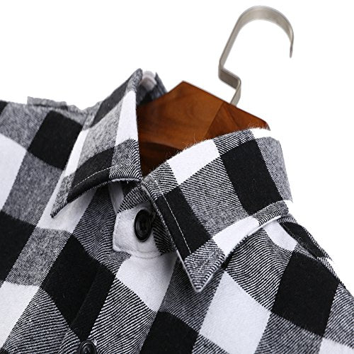 DOKKIA Men's Casual Dress Long Sleeve Buffalo Plaid Checkered Fitted Flannel Shirt Navy Blue White Gingham Medium