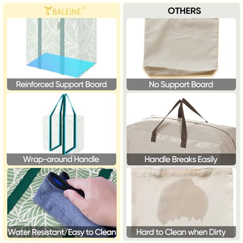 BALEINE 4 PK Grocery Bags Reusable Shopping Bags with Reinforced Bottom, Heavy Duty Foldable Tote Bags (Antique Folidage)