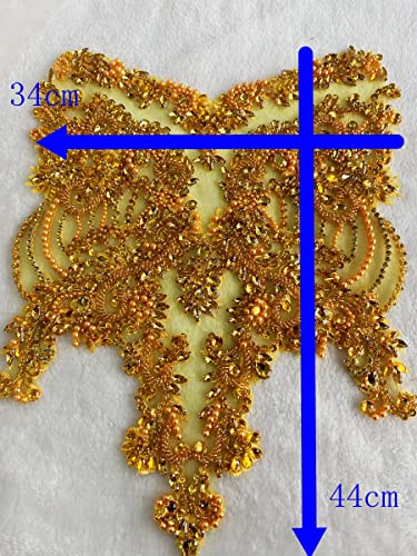 Handmade red/Blue/Gold/Green Rhinestones lace Bodice Applique Sewing Beads Crystal Trim Patches Accessory for Dress Clothes (Lightpurple)