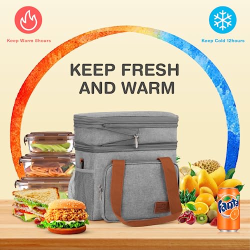 OCKLILY Lunch Box for Men, 17L Insulated Cooler Lunch Bag Women Expandable Double Deck Lunch Cooler Bag,Lightweight Leakproof Lunch Tote Bag, Suit For Work Travel Picnic (Black)