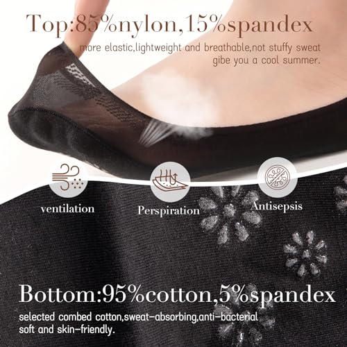 MANZI 5 Pairs No Show Socks Womens Non Slip Invisible Low Cut Thin Footies Socks for Women(Black*2+Nude*3,S)