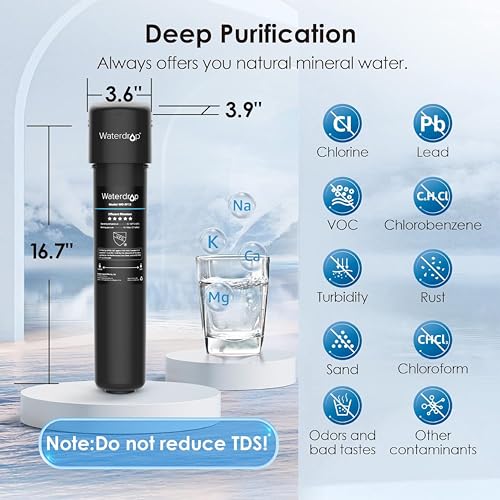 Waterdrop 15UA Under Sink Water Filter System, Reduces Lead, Chlorine, Bad Taste & Odor, Under Counter Water Filter Direct Connect to Kitchen Faucet, NSF/ANSI 42 Certified, 16000 Gallons, USA Tech