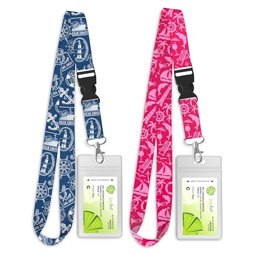 Limeloot 2-Pack Cruise Lanyard for Ship Cards | Silky Soft Cruise Ship Lanyard with Quick Release Buckle and Waterproof Cruise Card Holder | Blue and Pink Set