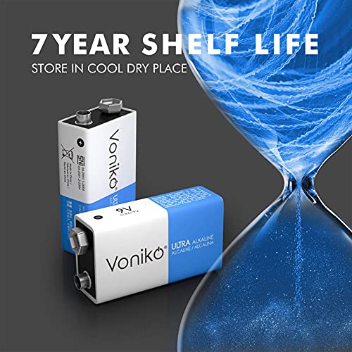 Voniko 9V Batteries - Alkaline 9V Battery 2 Pack - Ultra Long Lasting with a 7 - Year Shelf Life