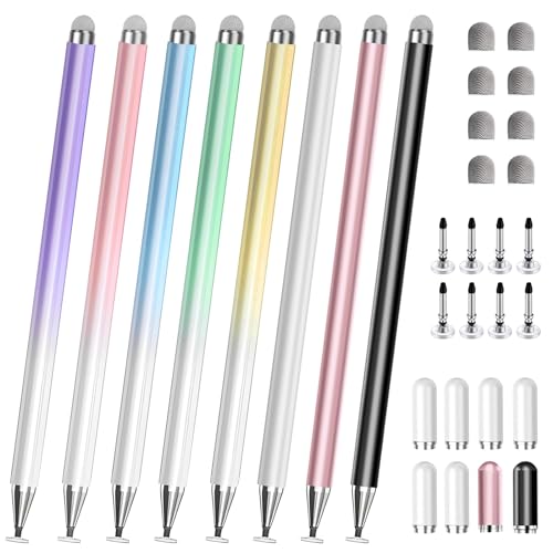 AmberVec Stylus Pen for Touchscreen, 2 in 1 Stylists Pens Compatible with All Touch Screens Devices, Tablets, iPhone, iPad, Android, Computer, Laptop, Fine Disc Tip Drawing Styluses [8 Pack]