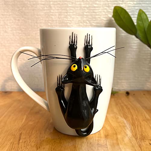 DongNaiWin 15 Oz 3D Black Cat Ceramic Coffee Mug - Black Cat Mom Mug -Mother's Day Cup for Cat Lovers - Funny Black Cat Whiskered Kitchen Decor For Cat Mom