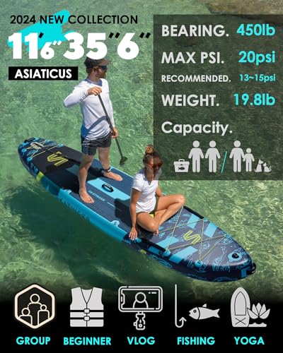 Skatinger 11'6×35" Super Wide Inflatable Stand Up Paddle Board, Ultra Stable Wide SUP for 2+1 People/Family/Big Size w/Shoulder Strap, 100L Backpack, All-Round Sup Board, US Fin