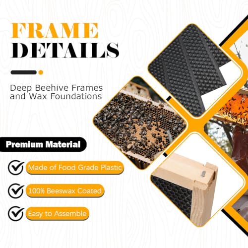 Beehive Frames 20-Pack Bee Hive Frame with Waxed Foundation Sheet Unassembled Beehive Frames, 9-1/8-Inch
