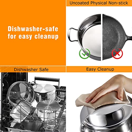 Stainless Steel Pots and Pans Set, 6 Piece Kitchen Cookware Sets with Glass Lids, Stay Cool Handle, Works with Induction, Electric and Gas Cooktops, Non Toxic, Oven & Dishwasher Safe