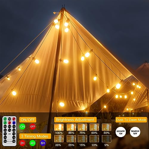 Ccinny 11 S14 LED Outdoor String Lights Waterproof with Dimmer,Dusk to Dawn Patio Lights for Outside with Remote(19Ft), Shatterproof Bulbs(1 Spare) Hanging Lights with Timer for Porch,Garden